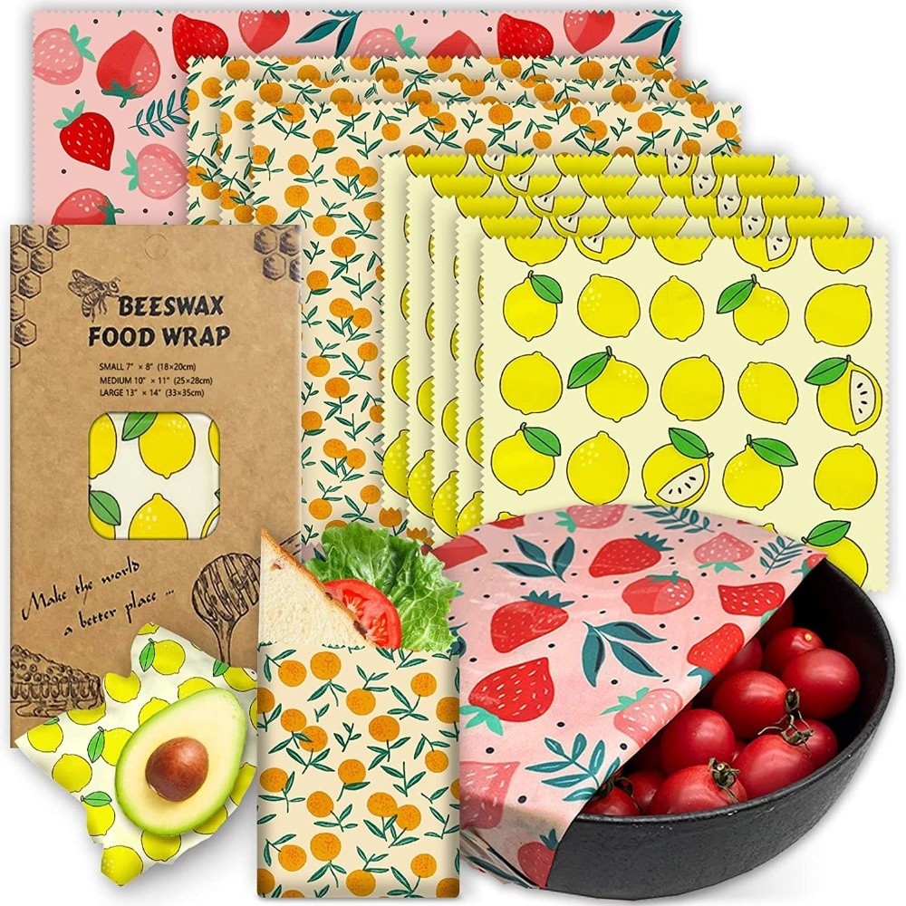 Beeswax Food Cover - 9 ชิ้น แผ่นห่ออาหารจากขี้ผึ้งหลายขนาด ช่วยรักษาความสด ล้างทำความสะอาดได้ แผ่นห่ออาหารลายมะนาว