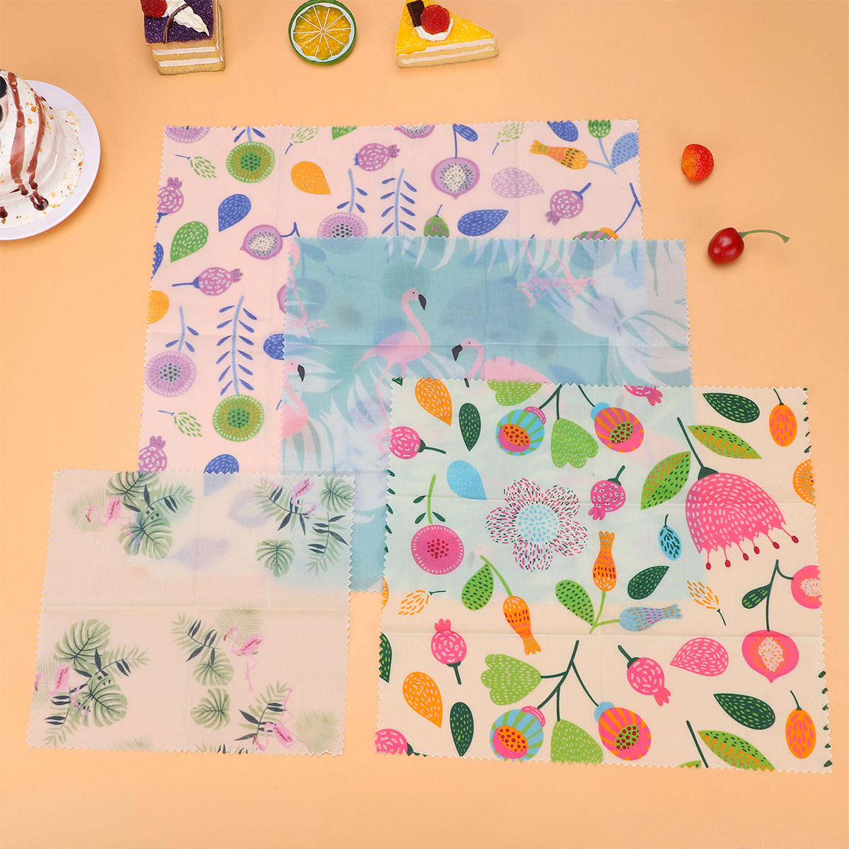 Beeswax Food Cover - ผ้าห่ออาหารแบบใช้ซ้ำได้ 4 ชิ้น ผ้าเคลือบขี้ผึ้งสำหรับถนอมอาหาร ฝาครอบไมโครเวฟพร้อมหูจับ
