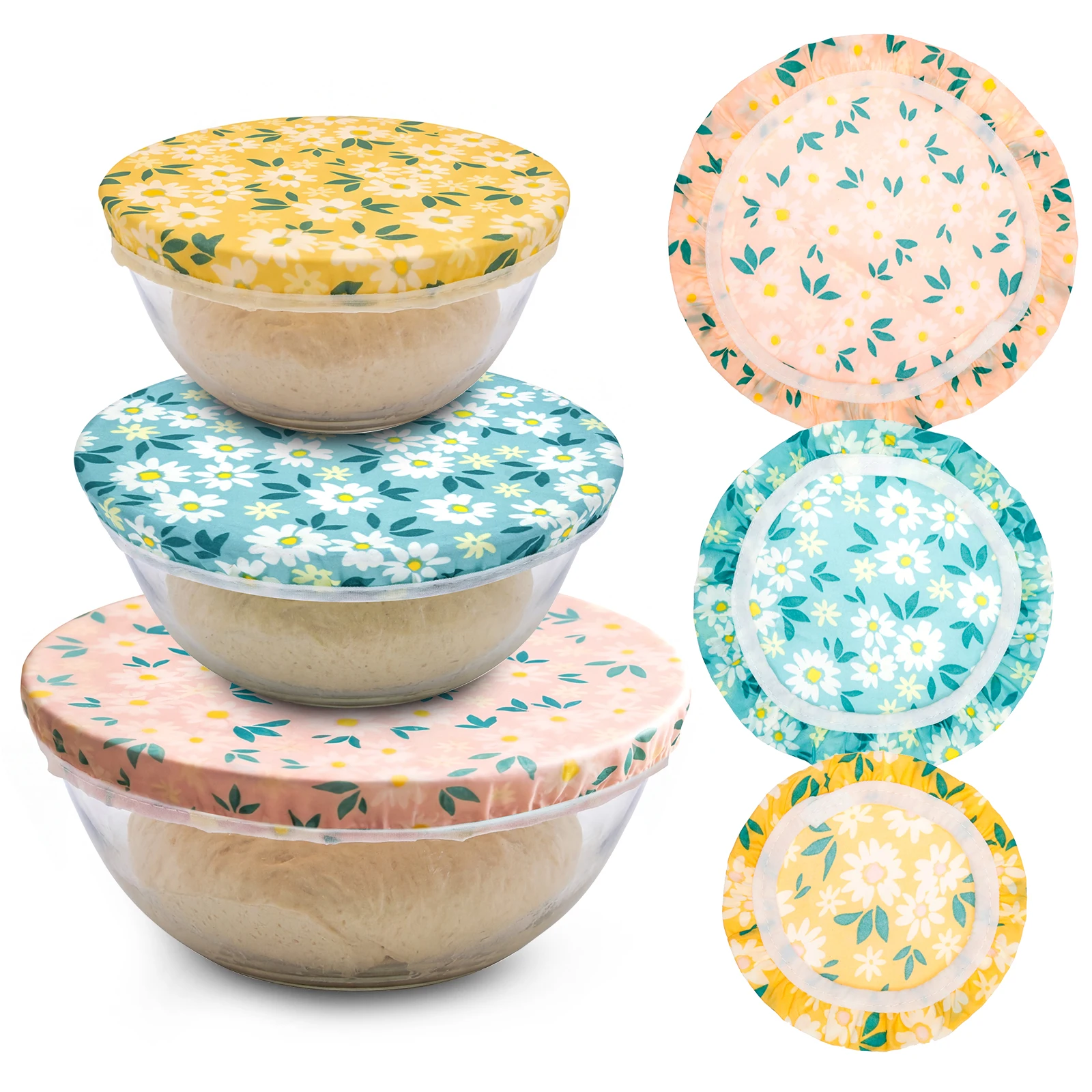 Beeswax Food Cover - ฝาครอบชาม 3 ชิ้น ผ้าฝ้ายเคลือบขี้ผึ้ง สำหรับห่ออาหาร ขนมปัง