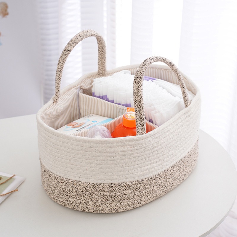 Cloth Diaper Insert - ตะกร้าเก็บของอเนกประสงค์แบบพับได้ ทำจากเชือกฝ้าย สำหรับใส่ผ้าอ้อมเด็ก กระเป๋าแม่แบบพกพา ใส่ขวดนม ของเล่นเด็ก